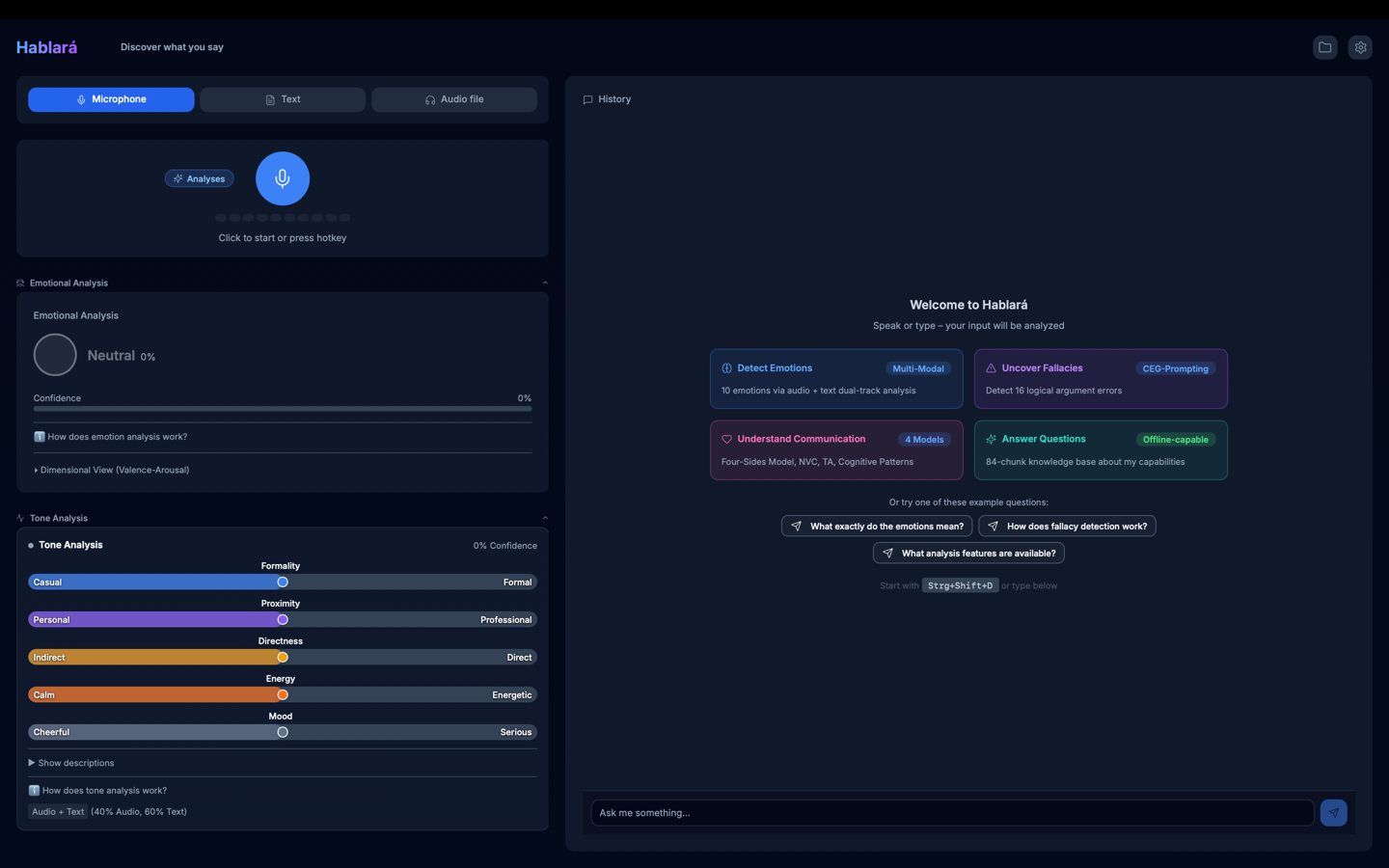Hablará Desktop App Screenshot - Emotion Analysis and AI-powered Communication Analysis