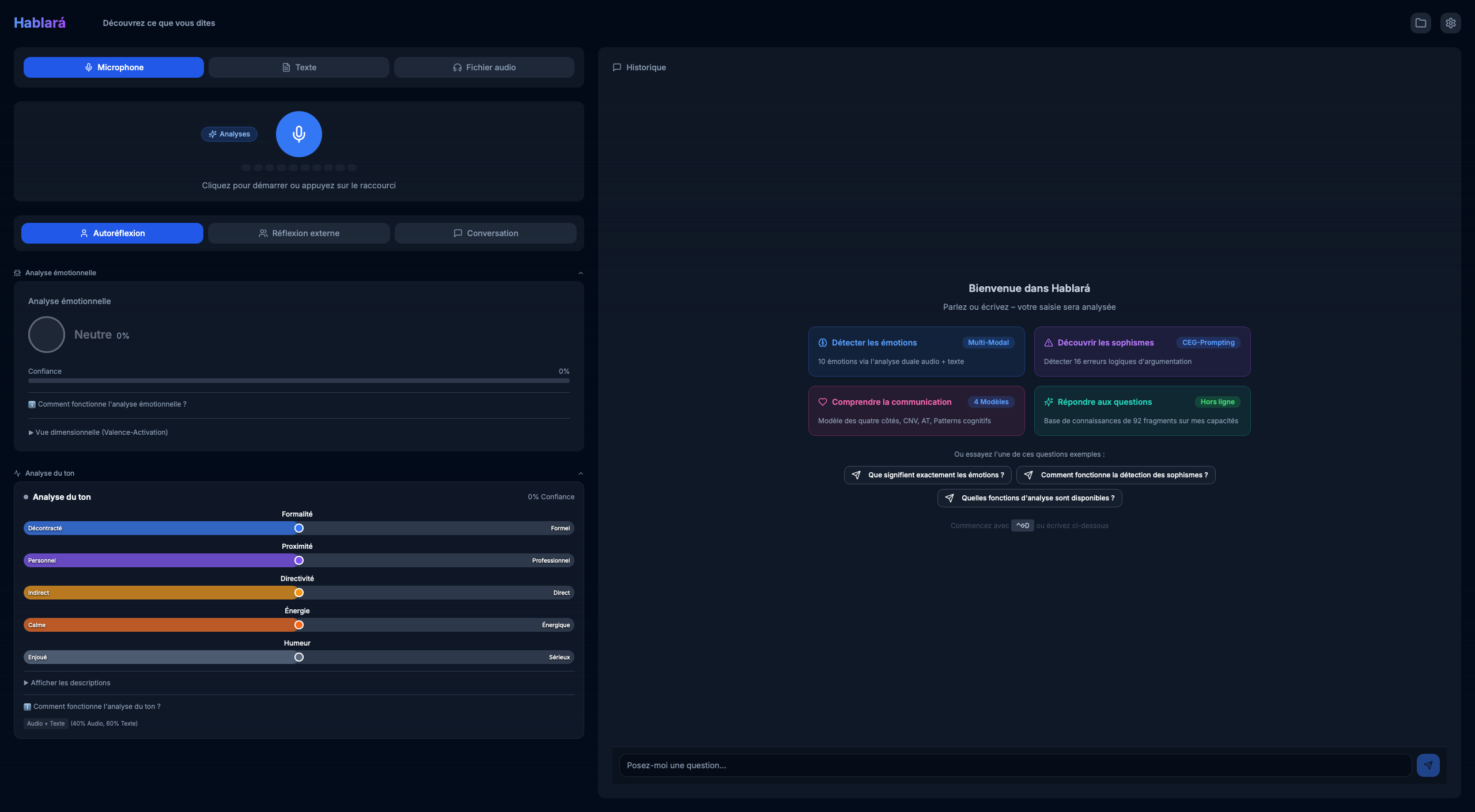 Capture d'écran de l'app Hablará - Analyse des Émotions et Analyse de Communication IA