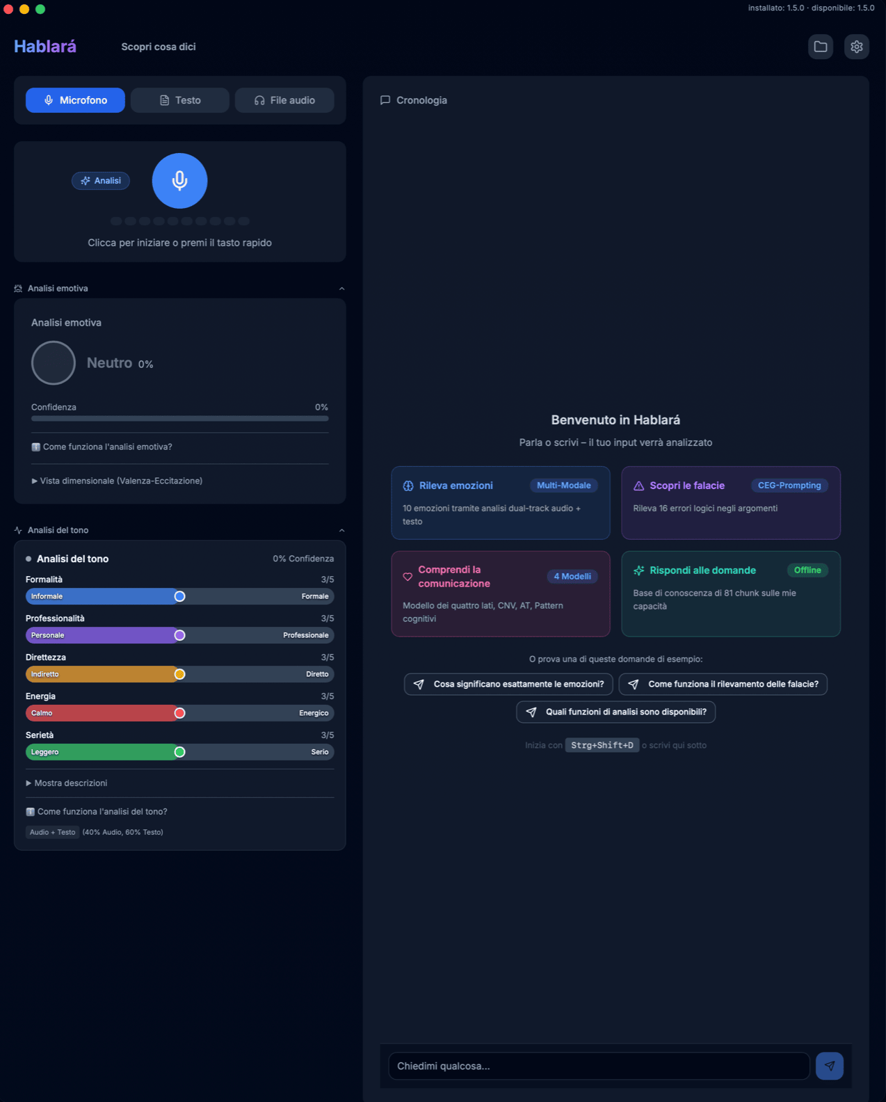 Screenshot dell'app Hablará - Analisi delle Emozioni e Analisi della Comunicazione con IA