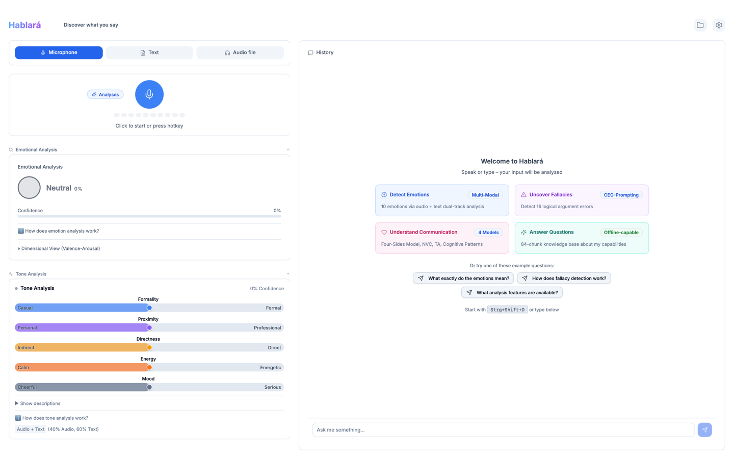 Hablará Desktop App Screenshot - Emotion Analysis and AI-powered Communication Analysis