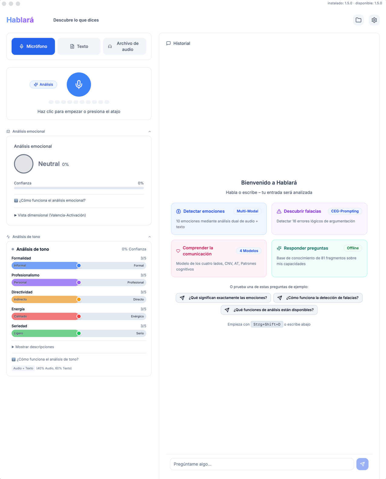 Captura de pantalla de la app Hablará - Análisis de Emociones y Análisis de Comunicación con IA