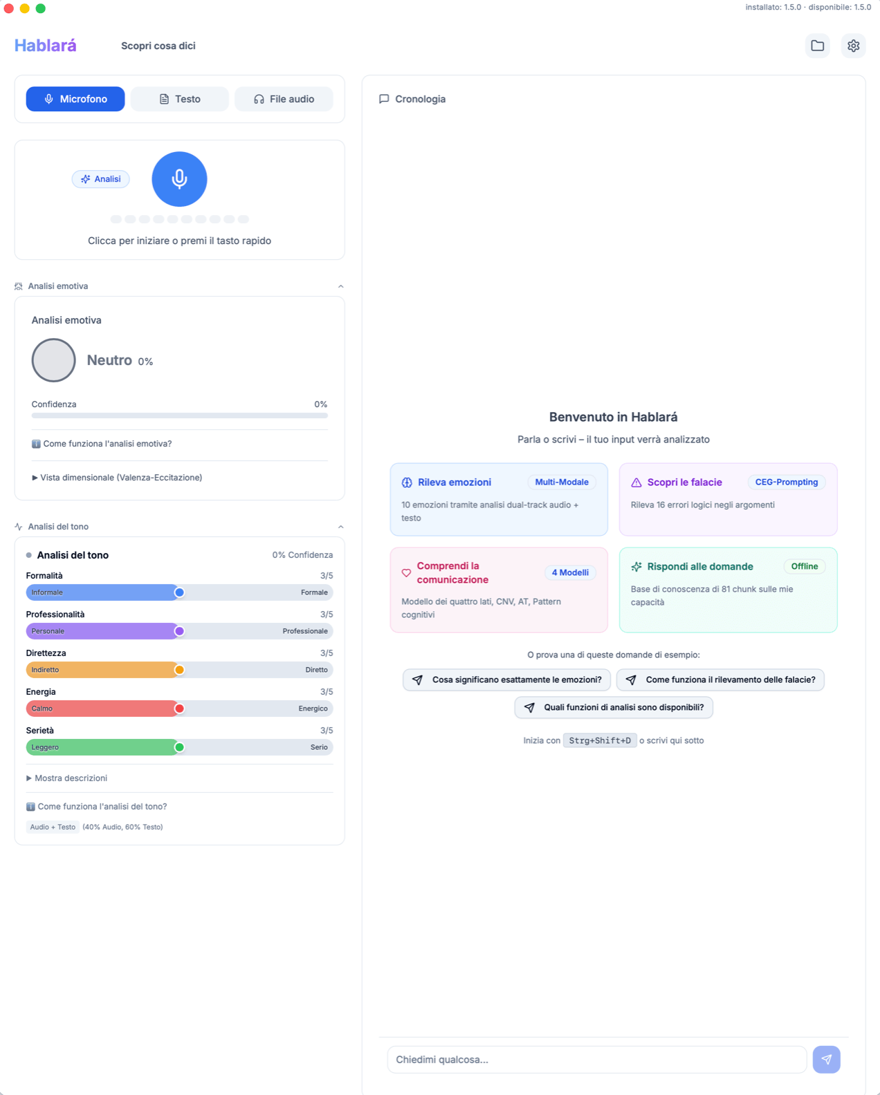 Screenshot dell'app Hablará - Analisi delle Emozioni e Analisi della Comunicazione con IA